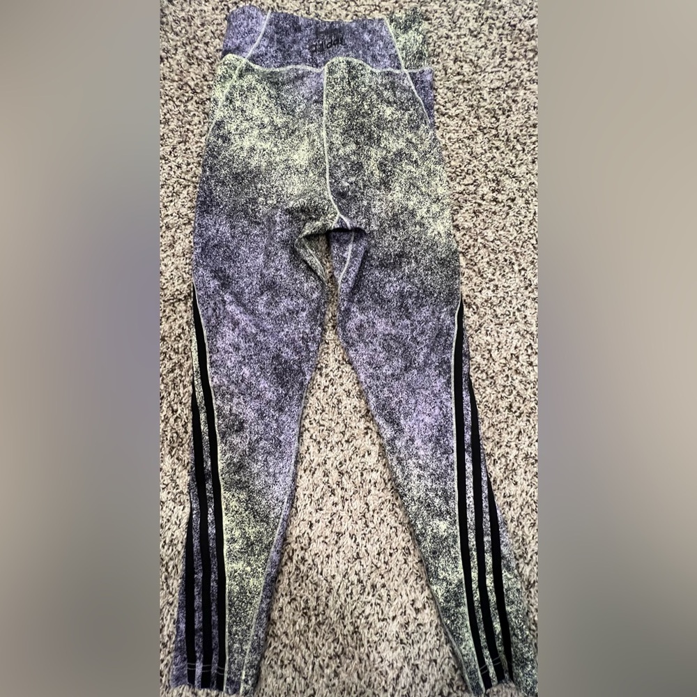adidas Marble Gray Leggings with Black Side Stripes - Picture 2 of 4